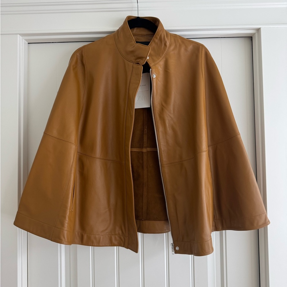 💖ON HOLD💖NWT ~ ZARA Tan/Camel 100% Leather Cape
